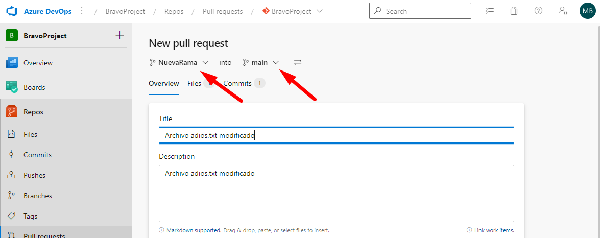 Azure: Azure DevOps hacer PullRequest